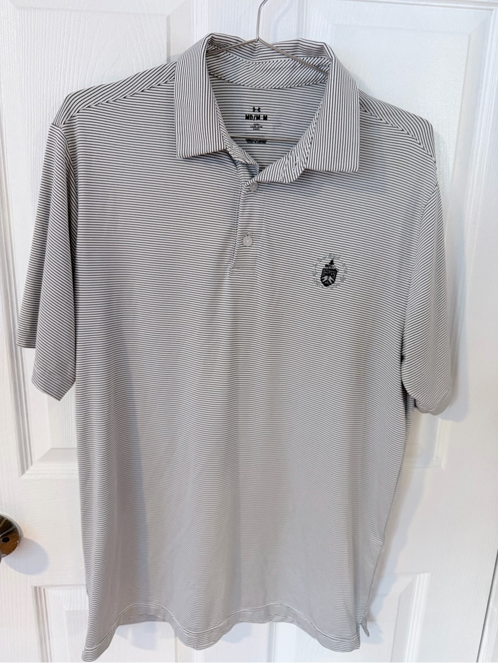 Under Armour Menโs Light Gray Striped Polo